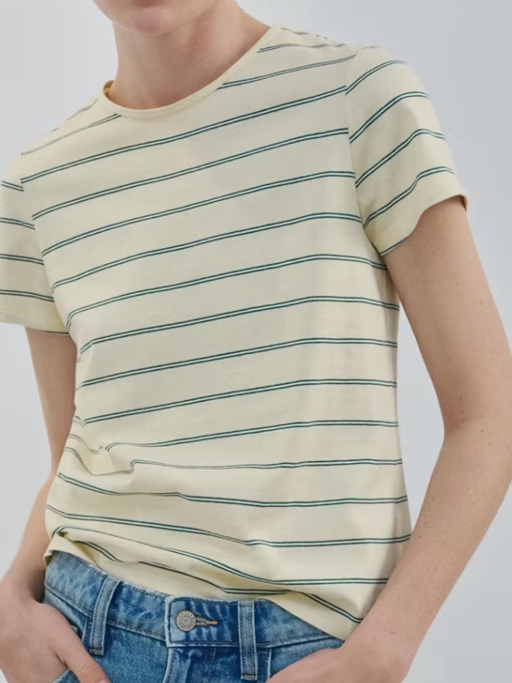 Mango Yellow Striped Crewneck Tee STRIPED COTTON T-SHIRT 9080